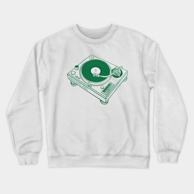 Turntable (Cadmium Green Lines) Analog / Music Crewneck Sweatshirt by Analog Digital Visuals